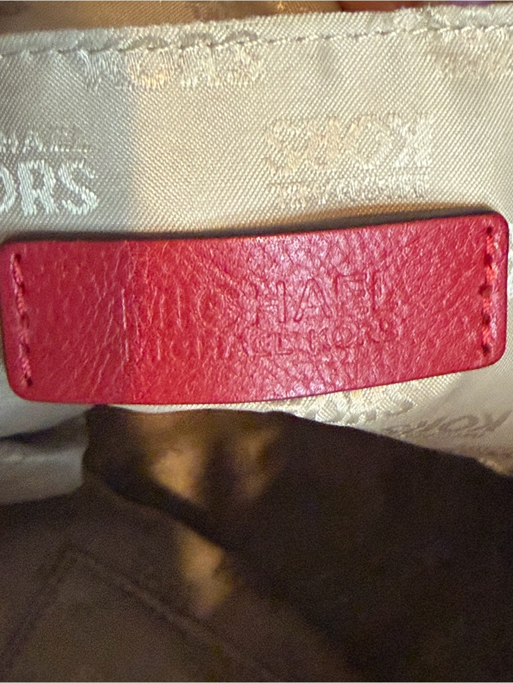Michael Kors Tan MK Logo Tote with Red Handles - Picture 7 of 10